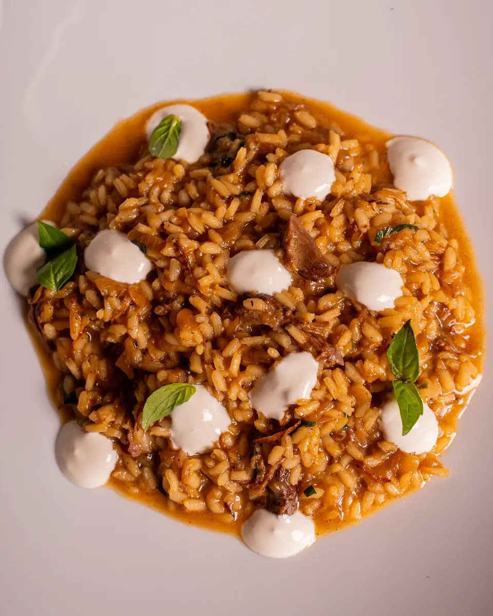 Risotto alla genovese con fonduta di formaggio